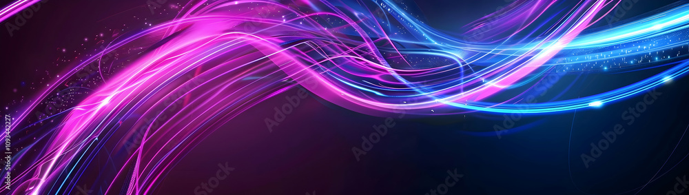Abstract background with glowing neon lines forming an oval pattern on dark purple and blue colors Abstract background with glowing neon lines forming an oval pattern on dark purple and blue colors