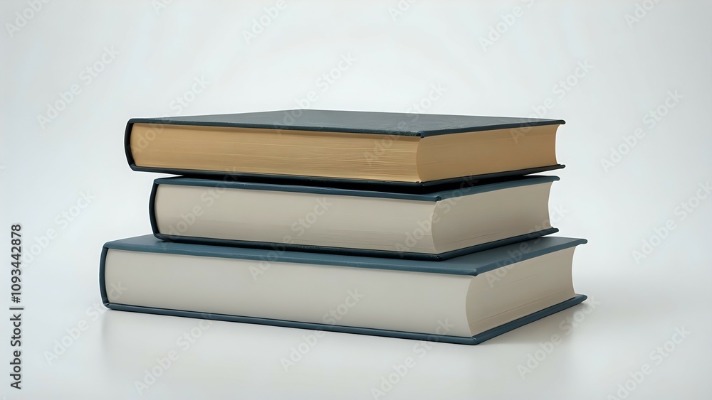 Stack of three hardcover books, neutral colors, simple background, education concept. Stack of three hardcover books, neutral colors, simple background, education concept.