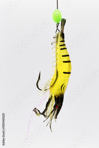 Fishing accessories, a silicon soft bait simulate yellow shrimp for fishing at ocean to catch big fishes and cephalopods