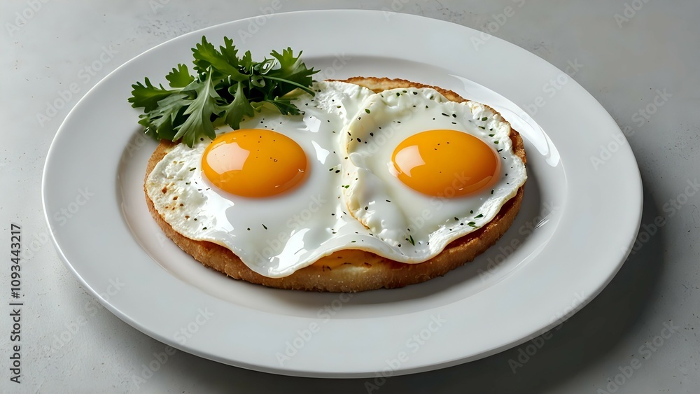 Delicious fried eggs on toasted bread with fresh parsley, a simple yet appetizing breakfast or brunch food. Delicious fried eggs on toasted bread with fresh parsley, a simple yet appetizing breakfast or brunch food.