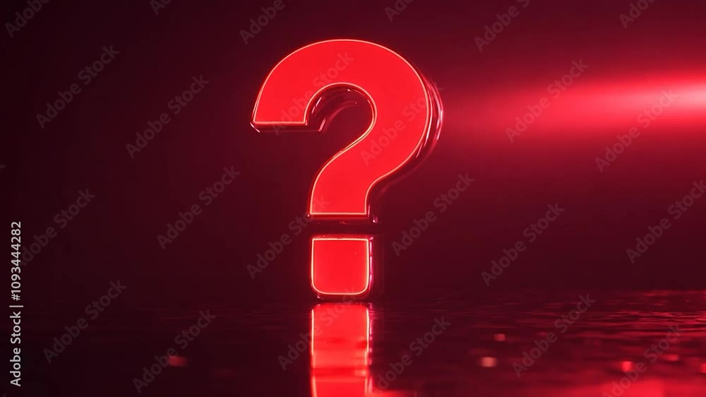 Red question mark emerges with a light beam against a dark background, symbolizing mystery and curiosity. The visual evokes themes of inquiry, doubt, and the search for answers Red question mark emerges with a light beam against a dark background, symbolizing mystery and curiosity. The visual evokes themes of inquiry, doubt, and the search for answers