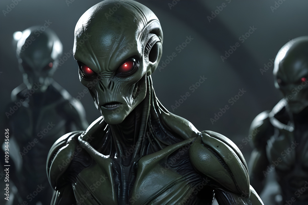 Extraterrestrial creatures standing in dark environment Extraterrestrial creatures standing in dark environment
