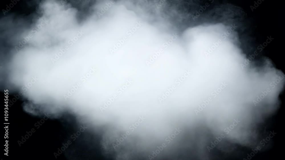 White smoke cloud forming and dissipating on black background. Perfect element for visual effects, compositing and motion graphics White smoke cloud forming and dissipating on black background. Perfect element for visual effects, compositing and motion graphics