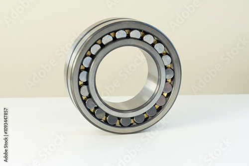 Rolling bearing close-up. New silver car part. Friction bearing.