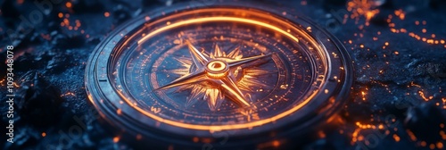 Wallpaper Mural Mystic Compass: Guiding Light in the Dark - A 3D  mystic compass, glowing with magical energy, symbolizes guidance, adventure, discovery, mystery, and the unknown. Torontodigital.ca