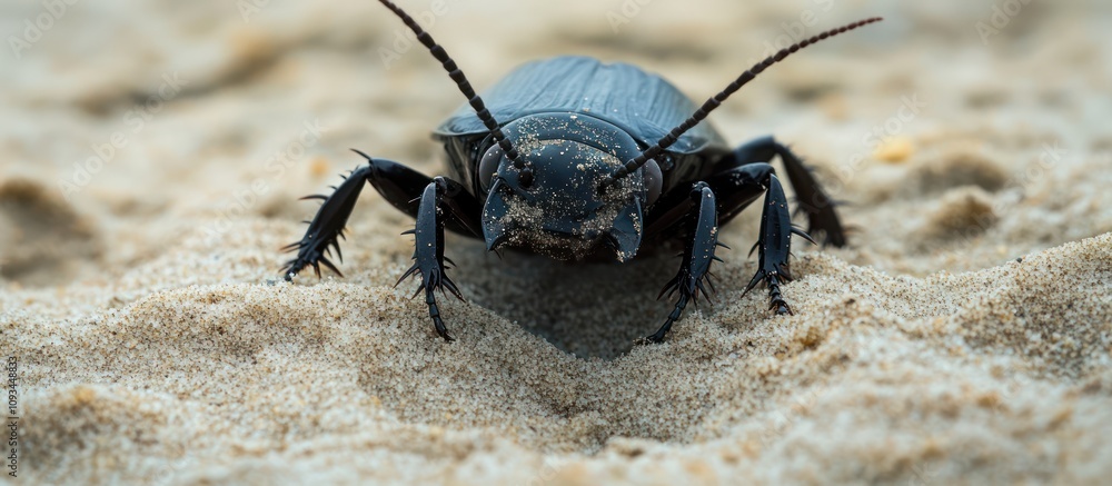Close-up of a Black Beetle on Sand Close-up of a Black Beetle on Sand