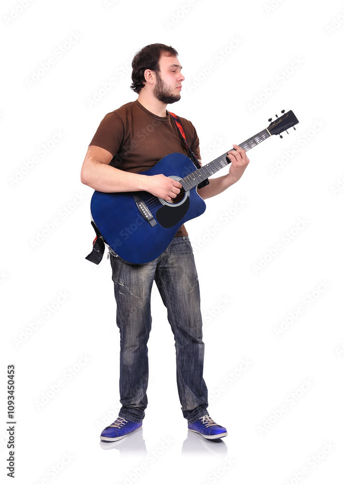 Young man musician confident playing acoustic guitar Young man musician confident playing acoustic guitar