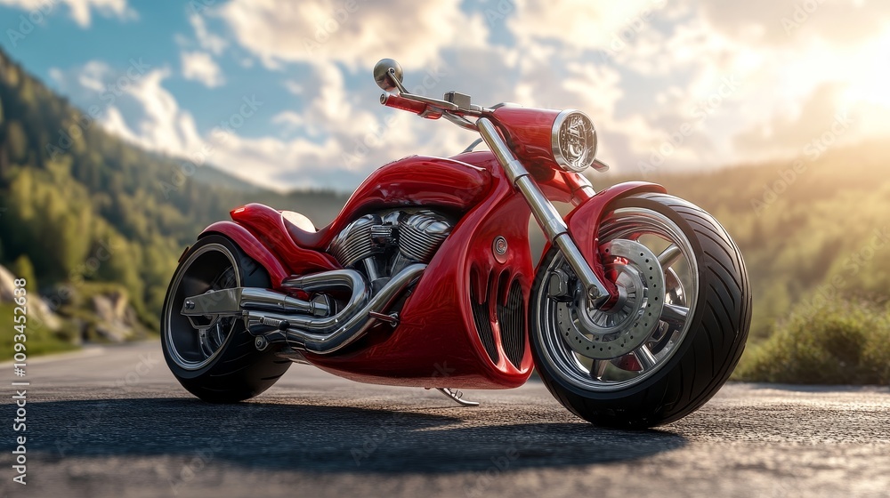 Sleek Red Motorcycle: Speed, Power, and Freedom - Powerful red motorcycle embodies speed, freedom, adventure, luxury, and power. A perfect stock photo for automotive, travel, and lifestyle brands. Sleek Red Motorcycle: Speed, Power, and Freedom - Powerful red motorcycle embodies speed, freedom, adventure, luxury, and power. A perfect stock photo for automotive, travel, and lifestyle brands.