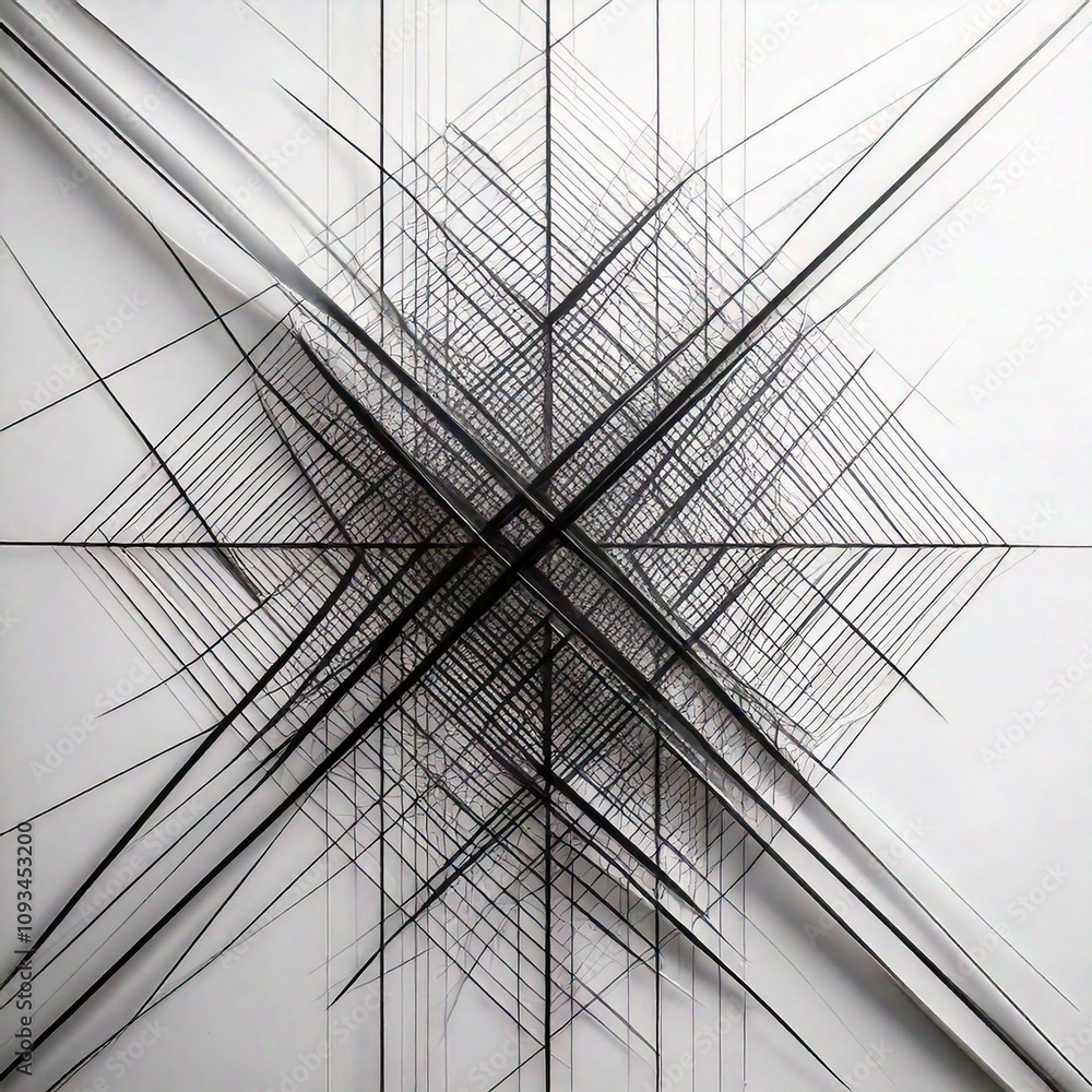 Fototapeta premium Minimalist Silver Background with Black Geometric Lines 