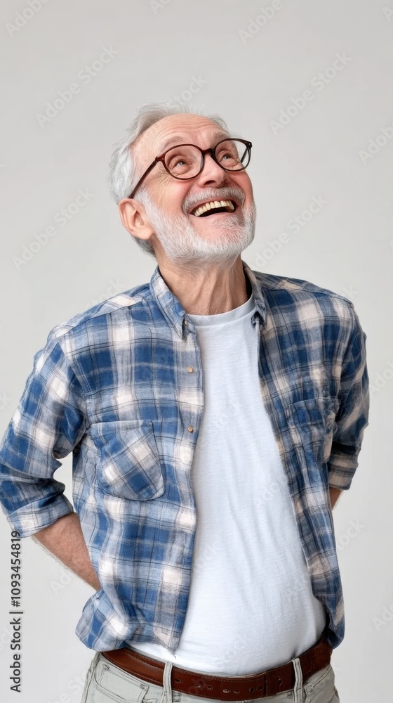 Joyful elderly man laughing studio portrait photography bright background upbeat vibe happiness Joyful elderly man laughing studio portrait photography bright background upbeat vibe happiness