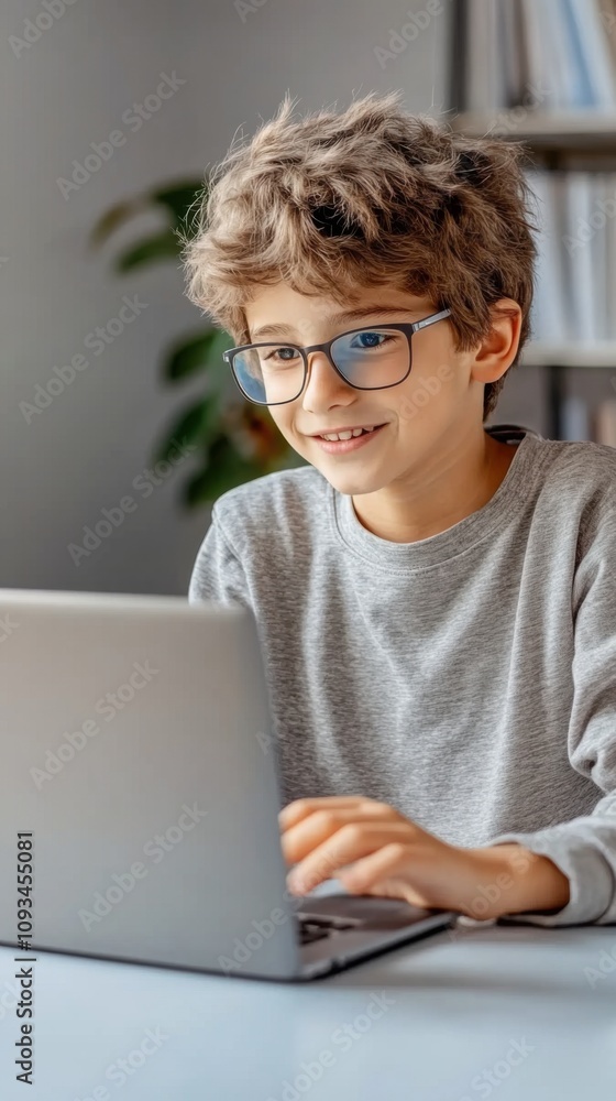 Young student engaged in online learning home office digital classroom modern environment positive outlook Young student engaged in online learning home office digital classroom modern environment positive outlook