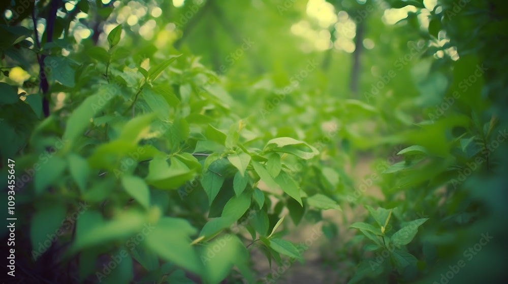 Lush Green Foliage In A Summer Forest Scene Lush Green Foliage In A Summer Forest Scene