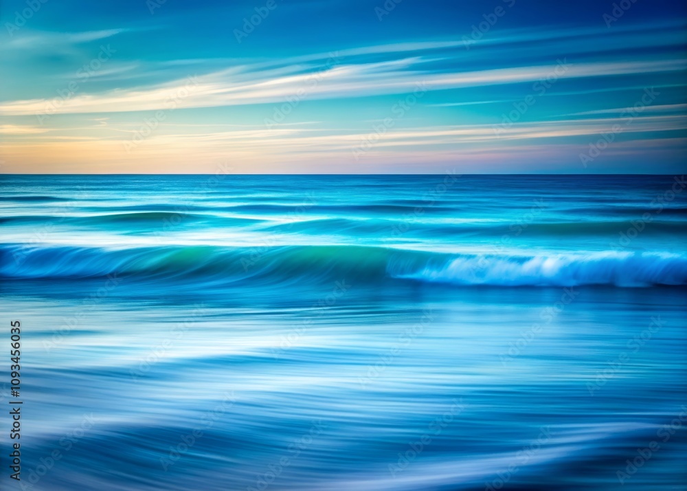 Obraz premium Tranquil Deep Blue Ocean Seascape with Soft Motion Blur Highlighting Gentle Waves and a Serene Sky at Dusk for Calming Visual Experiences