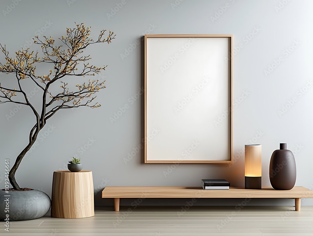 Obraz premium Minimalist home decor display modern living room interior design inspiration contemporary environment calming viewpoint serenity concept for home aesthetics