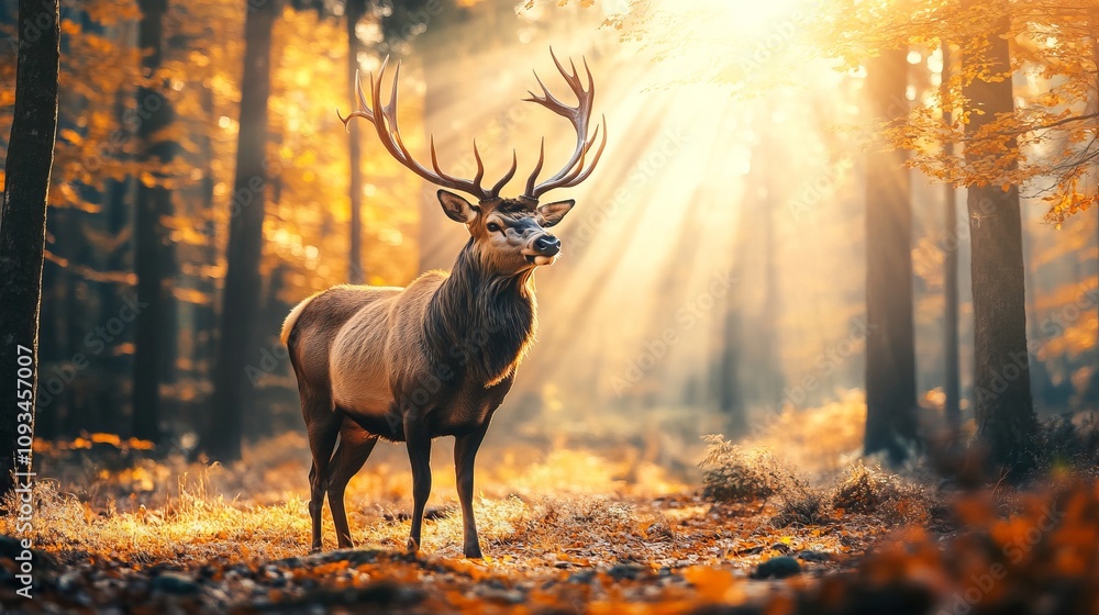 Majestic Deer in a Golden Autumn Forest: A Breathtaking Nature Scene Majestic Deer in a Golden Autumn Forest: A Breathtaking Nature Scene