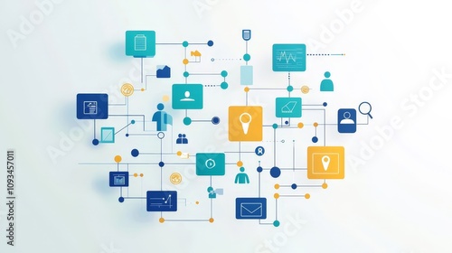 Abstract Network of Connected Icons Representing Business Communication and Collaboration