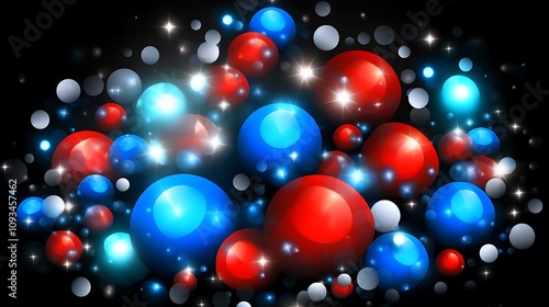 Glowing Red Blue and White Spheres Abstract Background