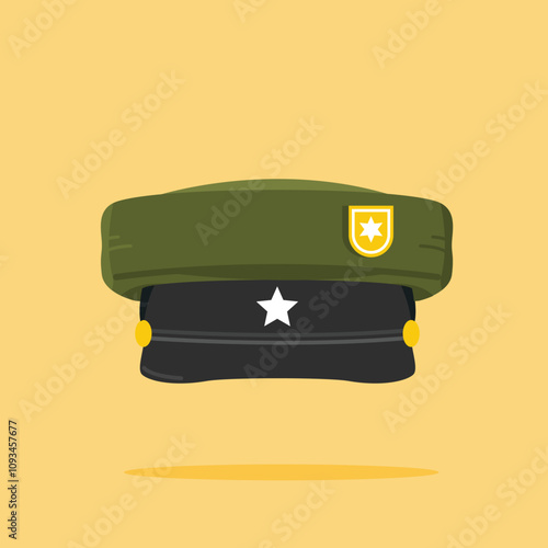 military commander beret icon round shape, flat style green hat, suitable for posters and web icons