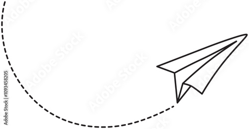 Fly paper airplane with dash line for design template massage, presentation, email.