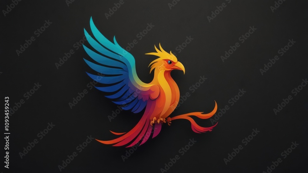Obraz premium Colorful phoenix bird logo design on dark background.