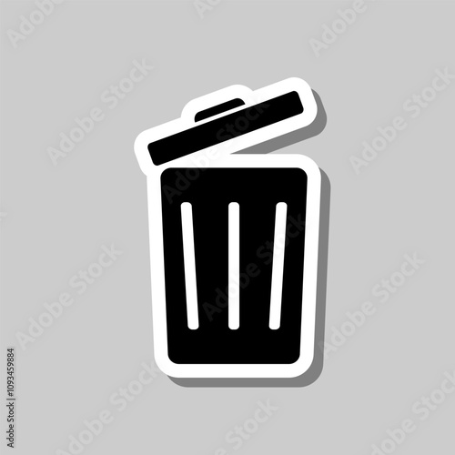 Trashcan simple icon vector. Flat design. Sticker with shadow on gray background