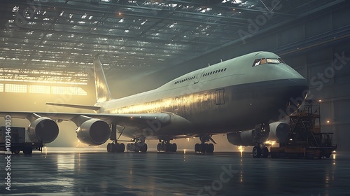 Boeing 747 Parked in a Hangar at Dusk AI Generated