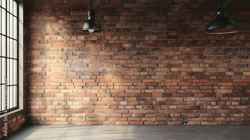 Rustic Industrial Interior with Exposed Brick Wall and Vintage Lighting Fixtures in a Bright and Spacious Room Suitable for Various Creative Projects Rustic Industrial Interior with Exposed Brick Wall and Vintage Lighting Fixtures in a Bright and Spacious Room Suitable for Various Creative Projects