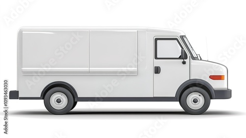 Side view of white delivery van isolated on white