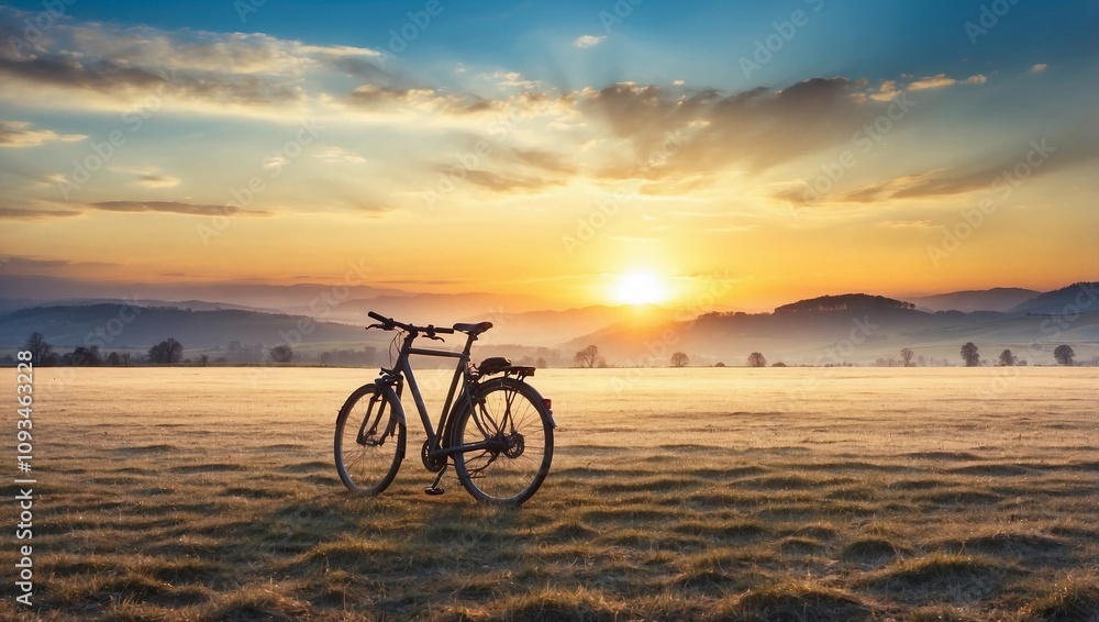 Fototapeta premium Bicycle Gliding Through Glassy Meadow Landscape