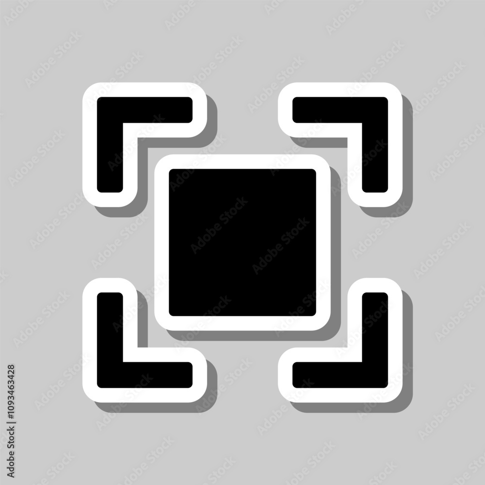 Focus, full screen simple icon vector. Flat design. Sticker with shadow on gray background Focus, full screen simple icon vector. Flat design. Sticker with shadow on gray background