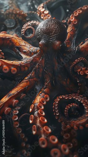 fantasy creature illustration, an alien octopus with tentacles shaped as letters, in hyper-realistic k quality photo