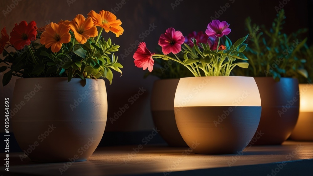custom made wallpaper toronto digitalHere's a description and keywords for your stock photo.. Illuminated potted flowers at night.