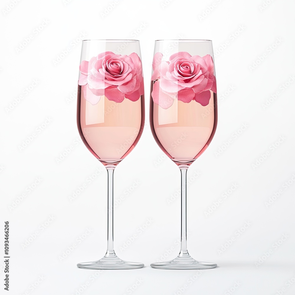 Elegant Pink Champagne Flutes with Rose Petals, Perfect for Romantic Celebrations and Special Occasions, Featuring a Soft Pink Hue and Delicate Floral Decor Elegant Pink Champagne Flutes with Rose Petals, Perfect for Romantic Celebrations and Special Occasions, Featuring a Soft Pink Hue and Delicate Floral Decor
