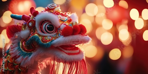 Colorful and cute Chinese New Year decorations in the background