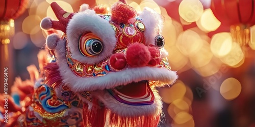 Colorful and cute Chinese New Year decorations in the background