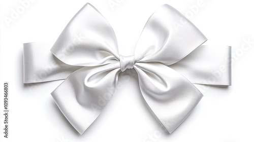 Elegant White Satin Bow on a Plain Background for Gift Presentation, Decorations, Fashion Accessories, and Event Styling