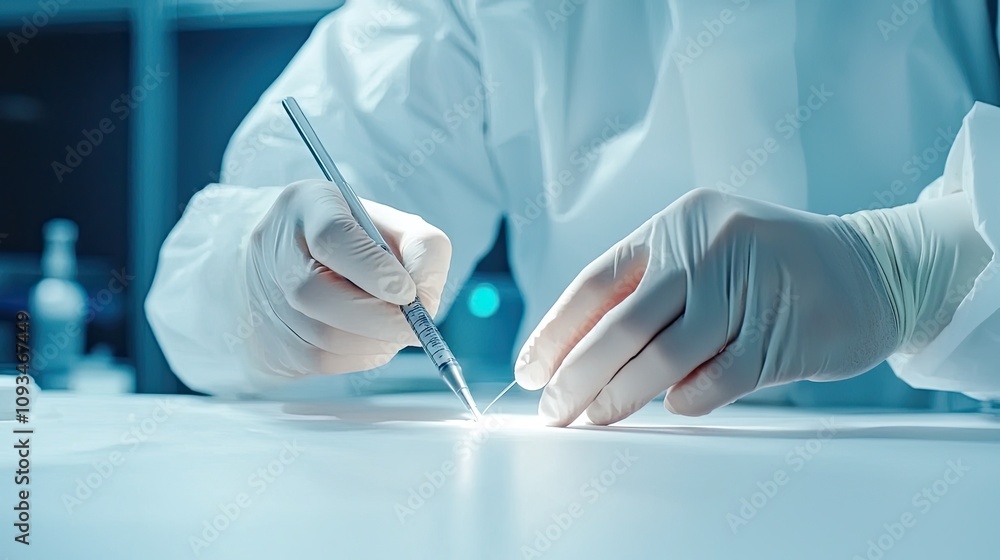 Skilled Medical Professional Performing Precise Surgical Procedure in Laboratory Setting with Attention to Detail and Sterile Environment Skilled Medical Professional Performing Precise Surgical Procedure in Laboratory Setting with Attention to Detail and Sterile Environment