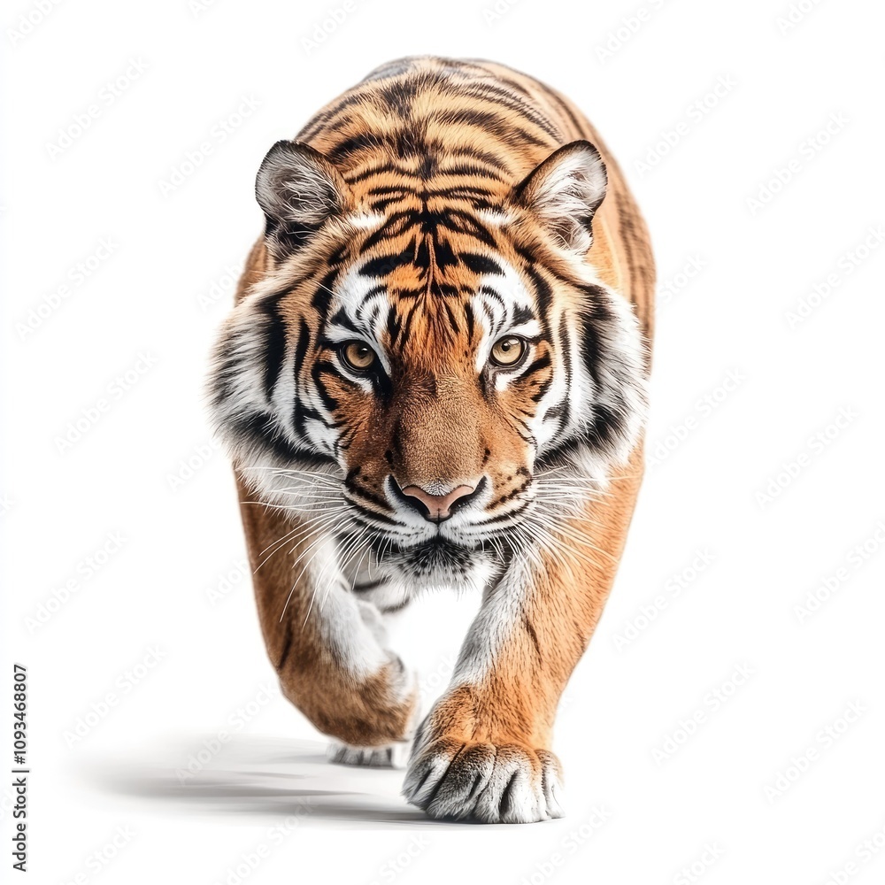 Obraz premium Majestic Close-Up of a Striking Tiger Displaying Intensity and Power as It Approaches with Focused Gaze, Symbolizing Strength and Wild Beauty in Nature