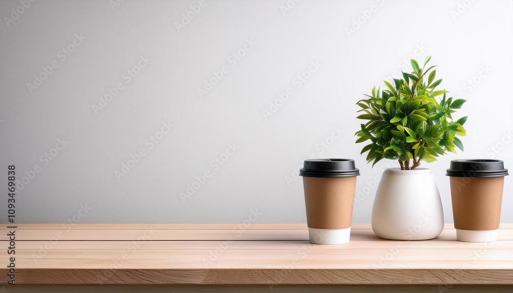 custom made wallpaper toronto digitalGreeting card mockup scene. plant small vase on wooden table , empty space on table , White Business Wood Table Take Away Coffee