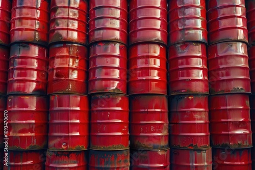 Oil barrels Oil barrels Oil barrels red or chemical drums stacked up