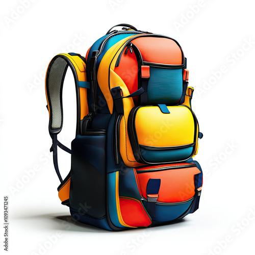 Stylish colorful sports backpack close-up, isolated, on a white background. Illustration for advertising fashionable, comfortable accessories.