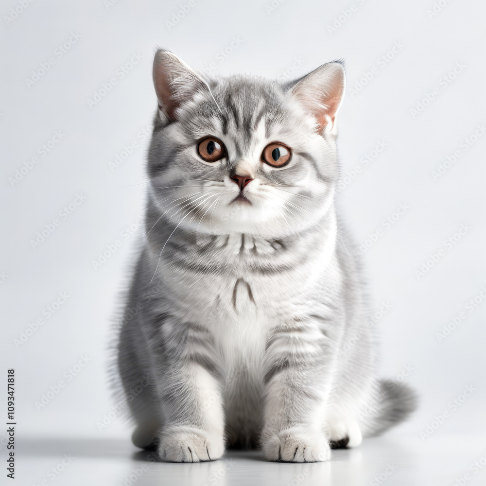 Cute Grey Kitten British Shorthair Cat Close-up Stock Photo with White Background Cute Grey Kitten British Shorthair Cat Close-up Stock Photo with White Background