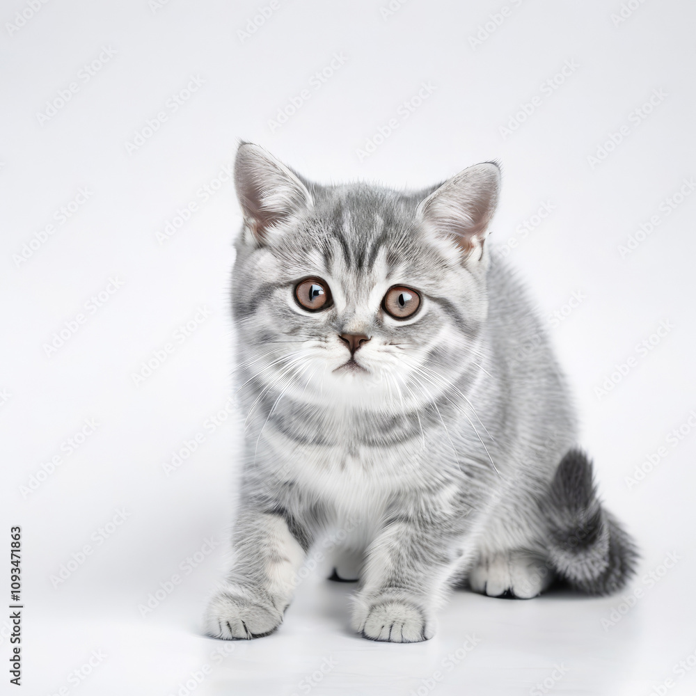 Cute Grey Kitten British Shorthair Cat Close-up Stock Photo with White Background Cute Grey Kitten British Shorthair Cat Close-up Stock Photo with White Background