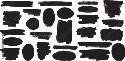 Black bush strokes, set of hand drawn backgrounds, creative collection, badges, text space, design elements, silhouette