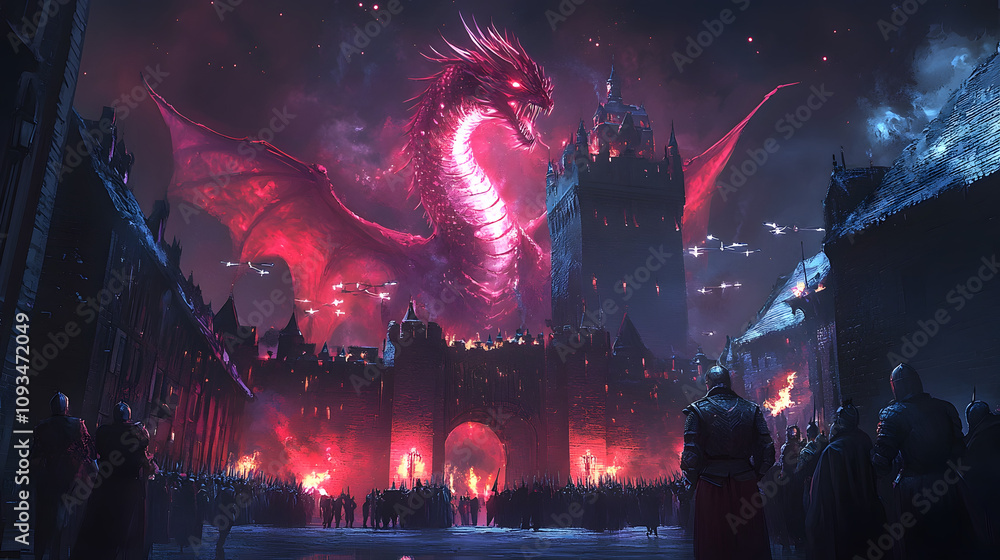 Epic Fantasy Battle Dragon Medieval Castle Art, Dark Fantasy Dragon Scene, High Fantasy War Dragon Print, Dragon in City Artwork Epic Fantasy Battle Dragon Medieval Castle Art, Dark Fantasy Dragon Scene, High Fantasy War Dragon Print, Dragon in City Artwork