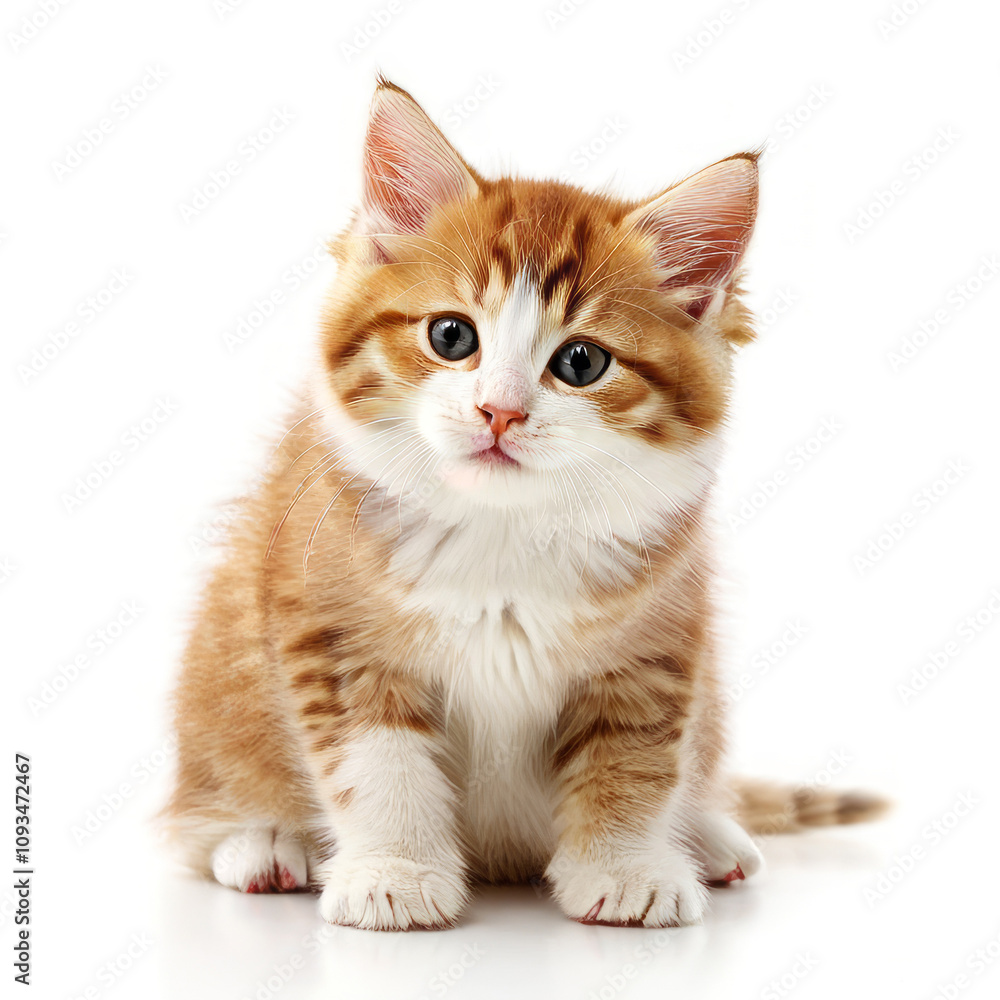 Cute Adorable Orange and White Kitten Cat with Transparent White Background Cute Adorable Orange and White Kitten Cat with Transparent White Background