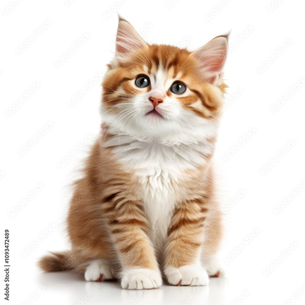 Cute Adorable Orange and White Kitten Cat with Transparent White Background Cute Adorable Orange and White Kitten Cat with Transparent White Background
