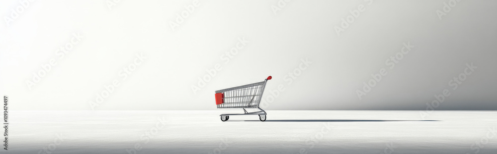Obraz premium Illustration of a single shopping cart on a blank white background with ample copy space
