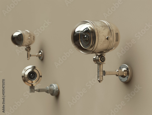 Distopic futuristic security cameras on a wall photo