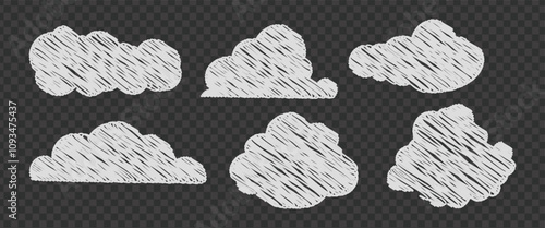 Hand drawn pencil drawing of clouds in pastel color. Children's sketch chalk drawing. 